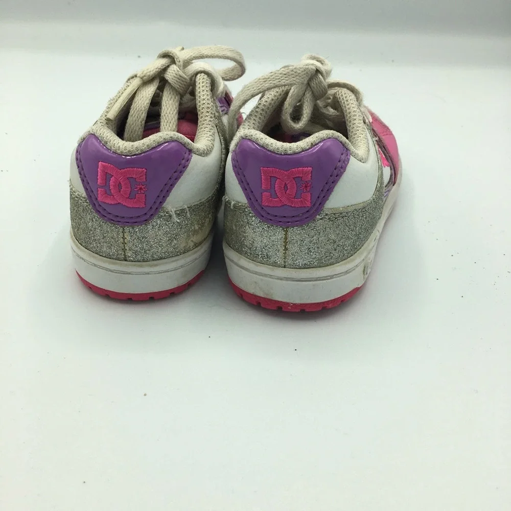 DC Shoes Girls Athletic Sneakers Pink White Lace Up Leather Perforated size 5